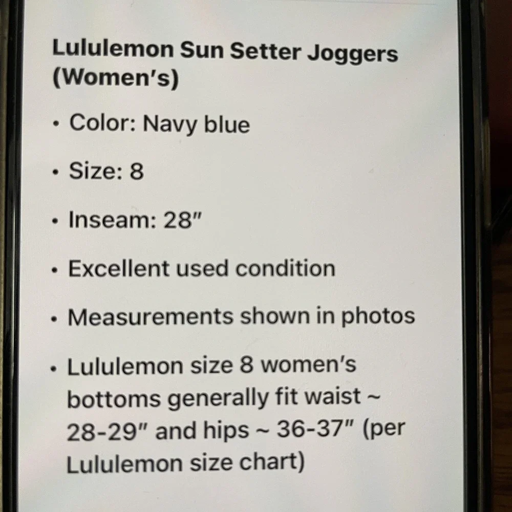 Lululemon Joggers Womens 8 Navy Sun Setter Tapered Cuffed Athletic Pants Yoga - Picture 9 of 10